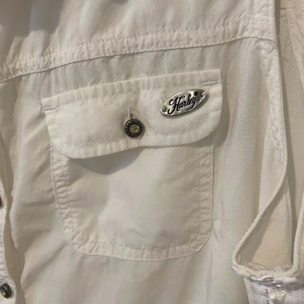 Harley Davidson White Rhinestone Loose Tank Blouse - Size‎ M/L